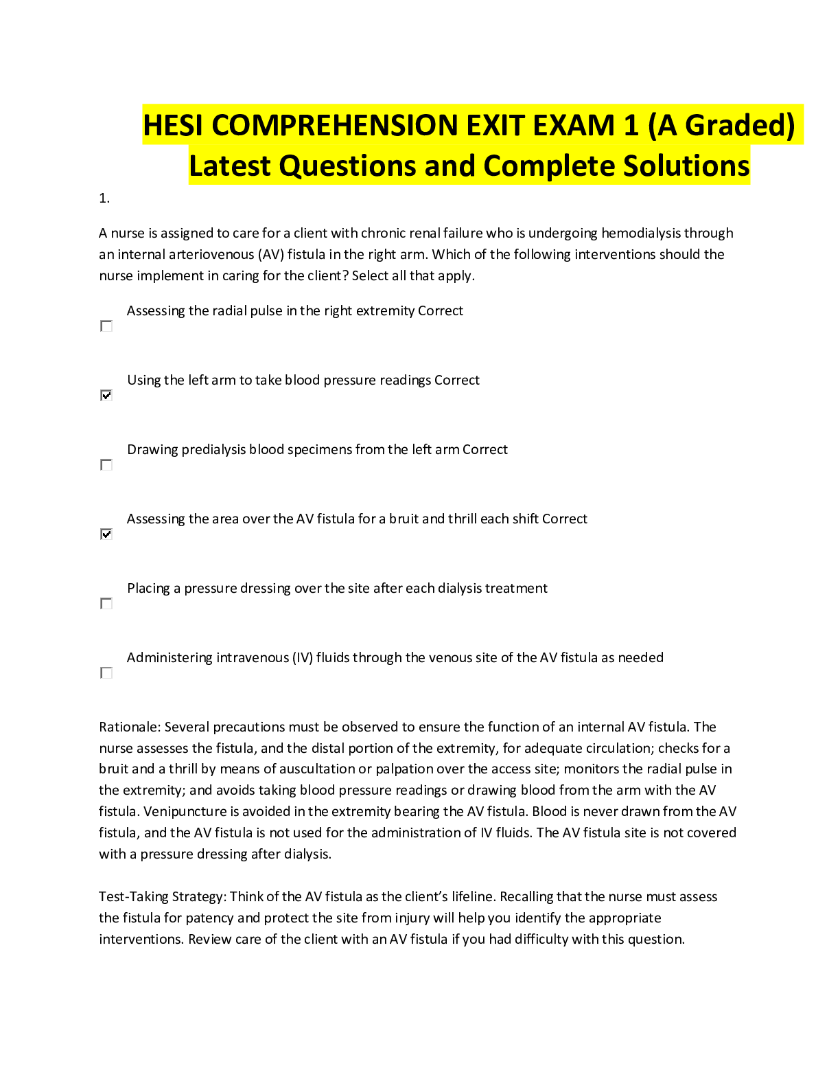 Preview image for HESI COMPREHENSION EXIT EXAM 1 (A Graded) Latest Questions and Complete Solutions